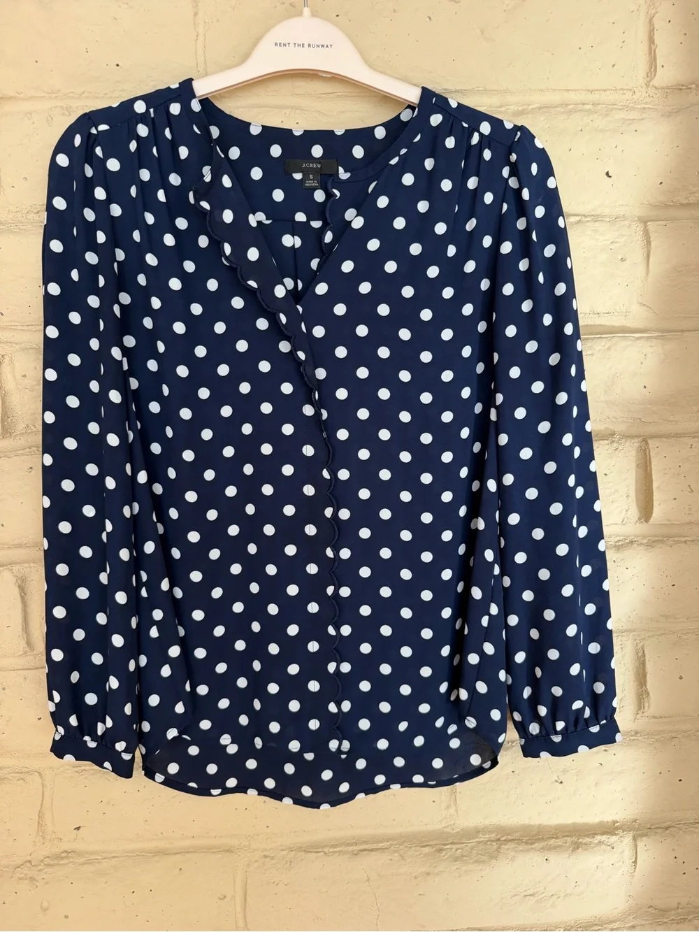 J. Crew Navy and White Polka Dot Long-Sleeve Blouse